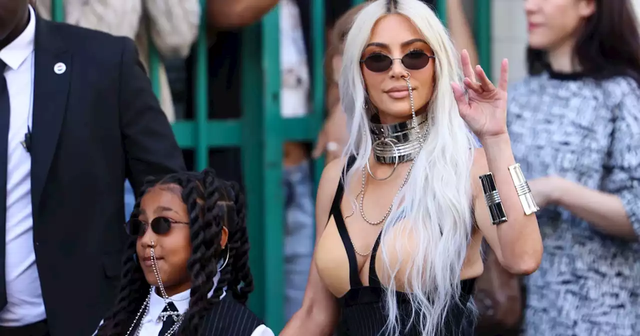 Kim Kardashian's Daughter North Holds Stop Sign at Paris Fashion Week