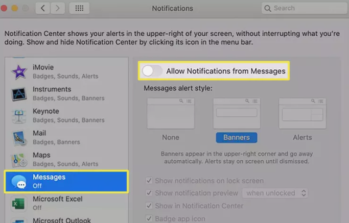 how to turn off imessage notifications on mac