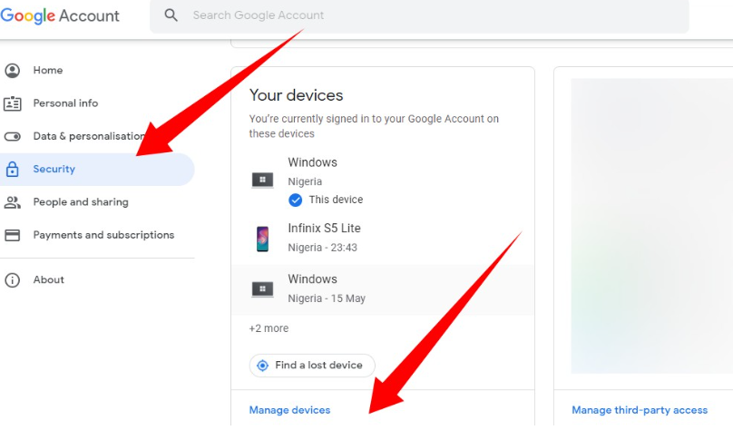 how to remove device from google account